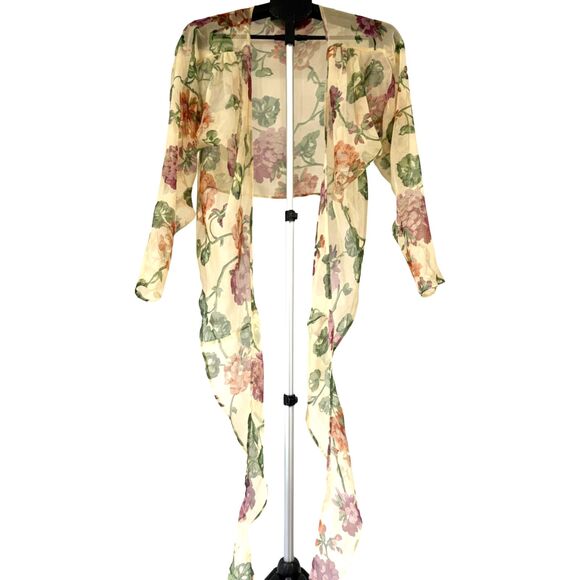 Vintage 1980s Betsey Johnson Sheer Floral Tie Front Blouse Shrug Size Small - Picture 2 of 9